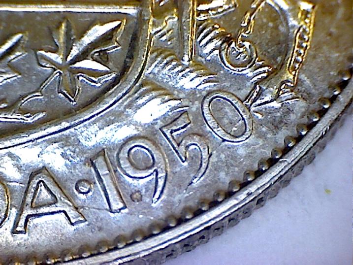 1950-50-Cent-No-Des-'0'.-Die-Crack-Through-Date